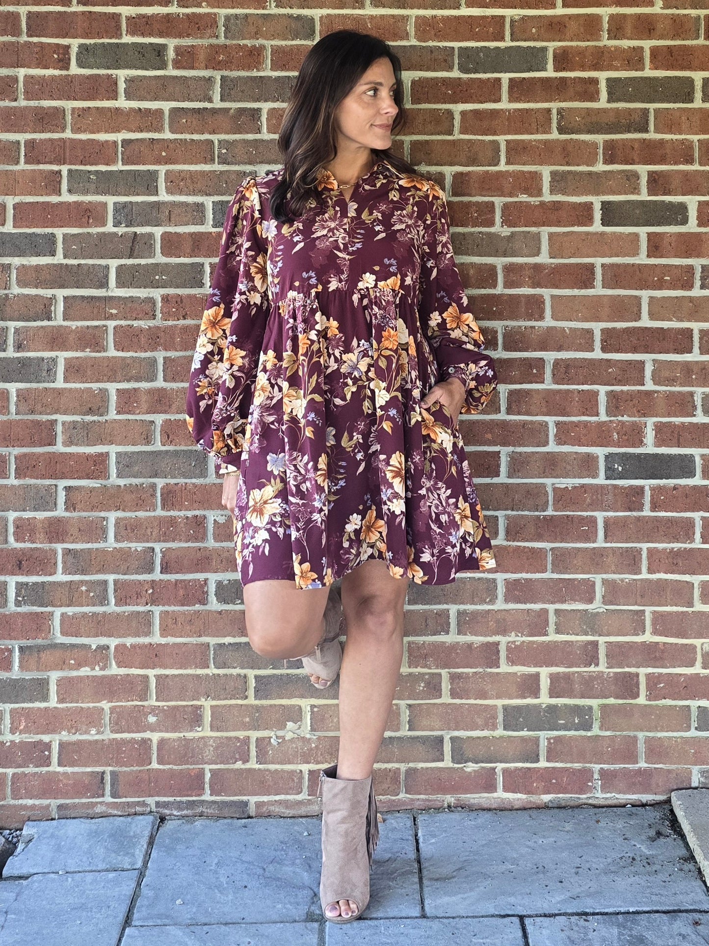 Floral Balloon Sleeve Dress