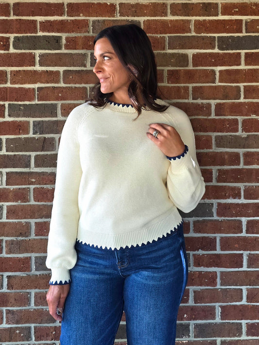 Contrast Stitch Puff Sleeve Sweater