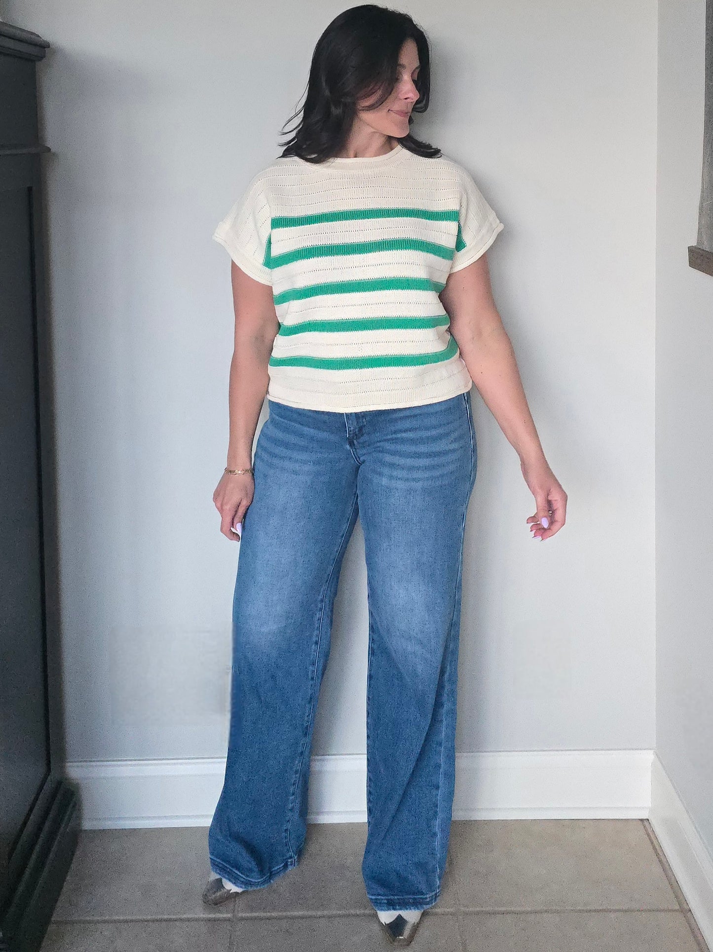 Green Stripe Knit Top