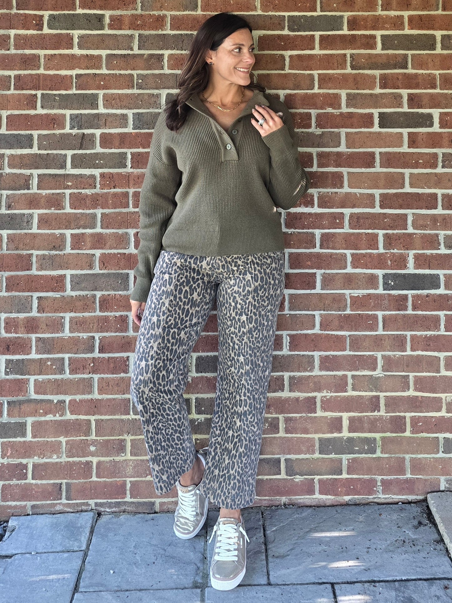Olive Button-Up Knit Sweater