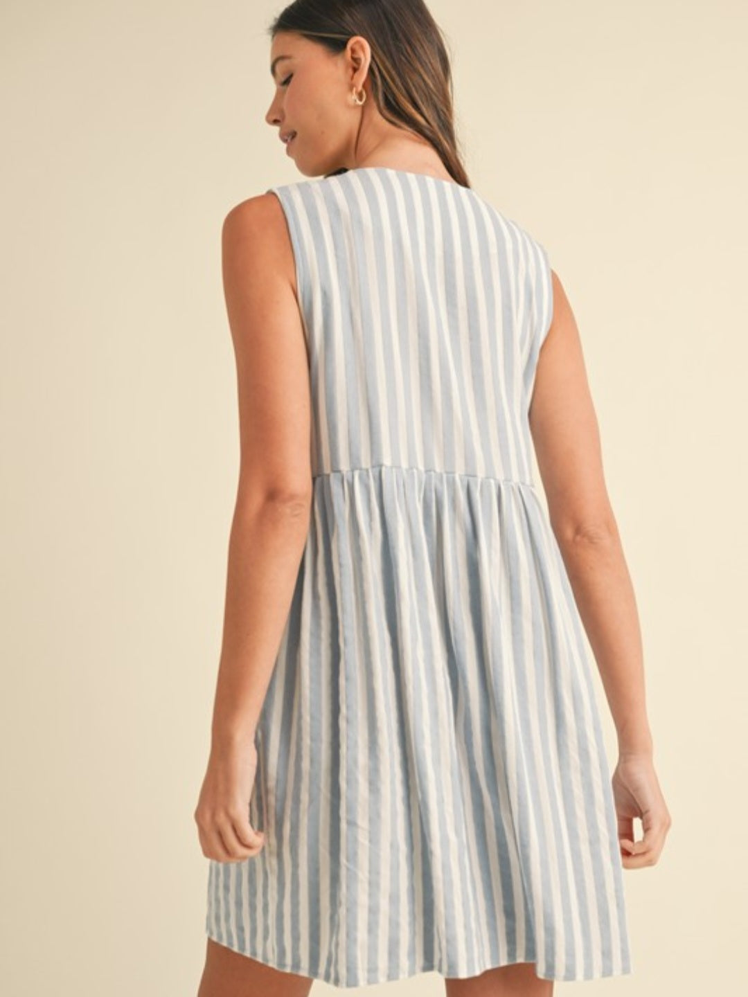 Vertical Stripe Front Bow Detail Dress