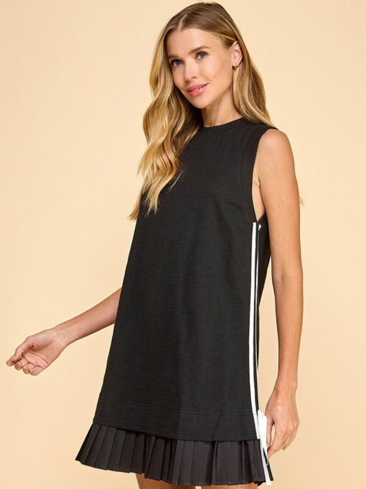 Cotton Dress with Pleated Hem