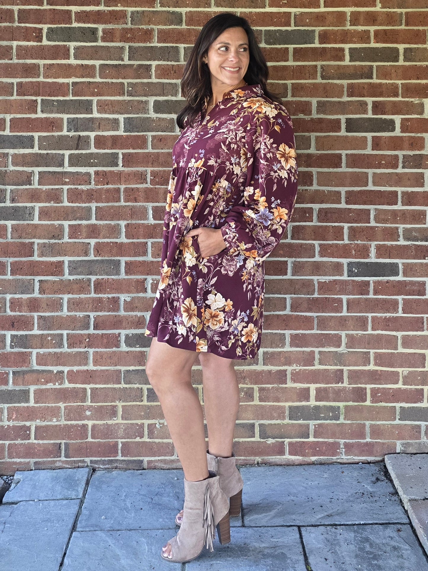 Floral Balloon Sleeve Dress