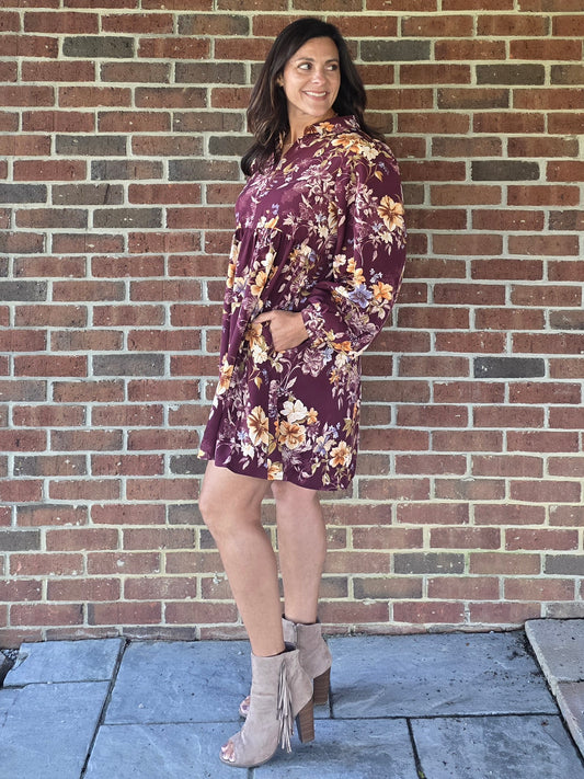 Floral Balloon Sleeve Dress