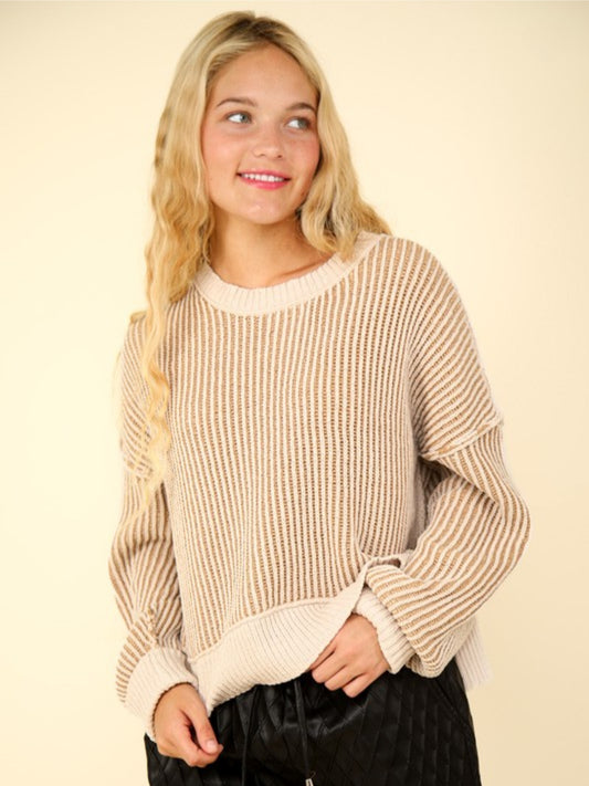 Two-Tone Wide Ribbed Sweater