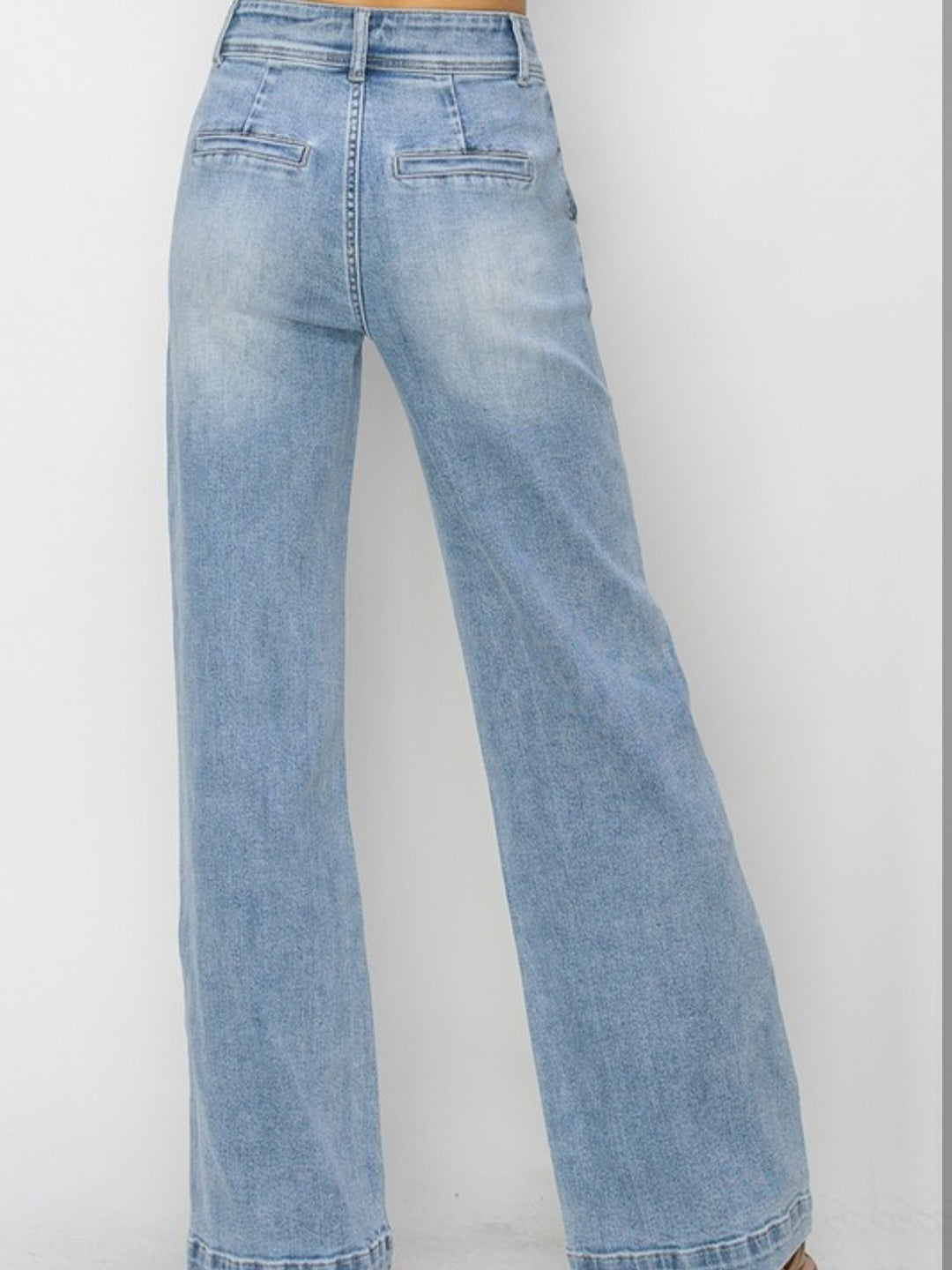 High Rise Double Button Wide Leg Jeans