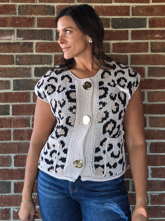 Leopard Knit Sweater Vest