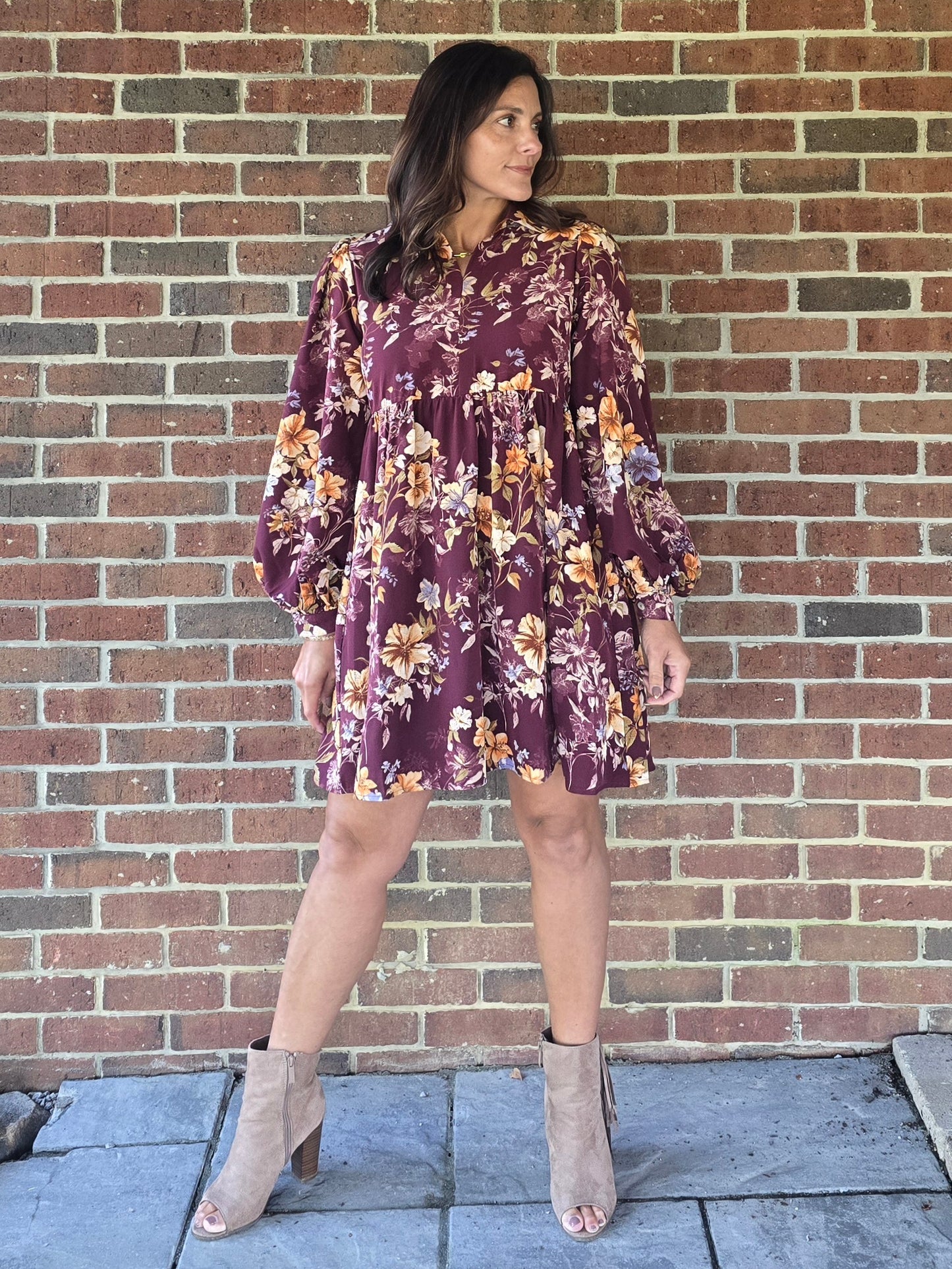 Floral Balloon Sleeve Dress