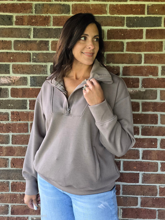 Mocha Modal Scuba Quarter Zip Pullover