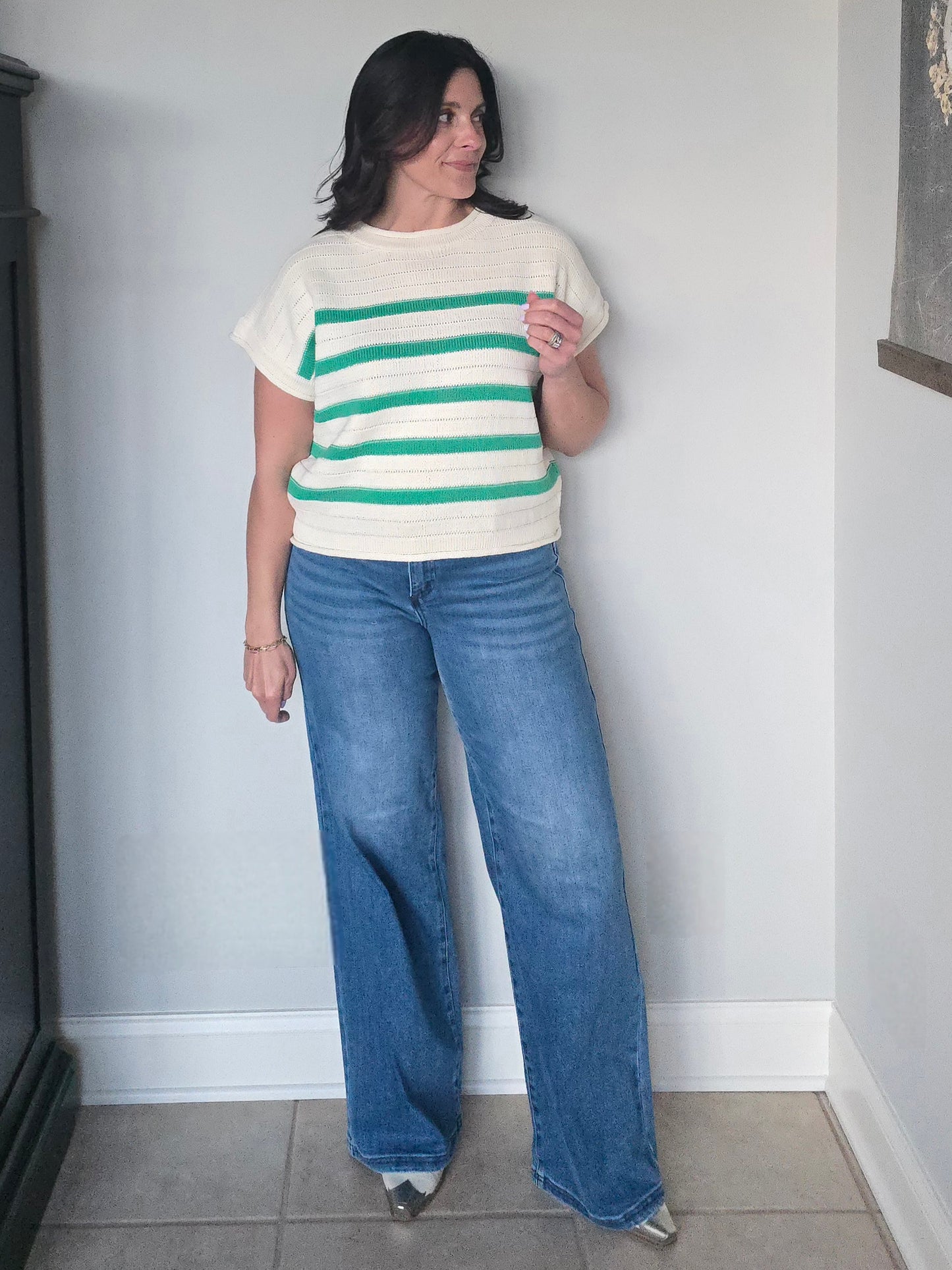 Green Stripe Knit Top