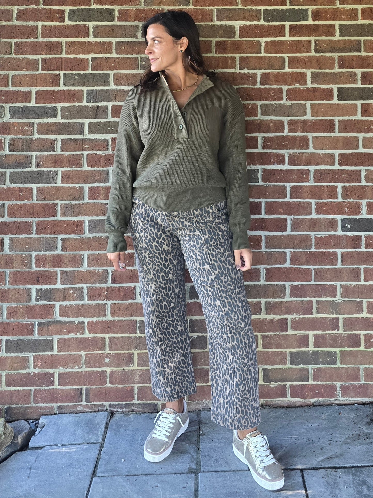 Olive Button-Up Knit Sweater