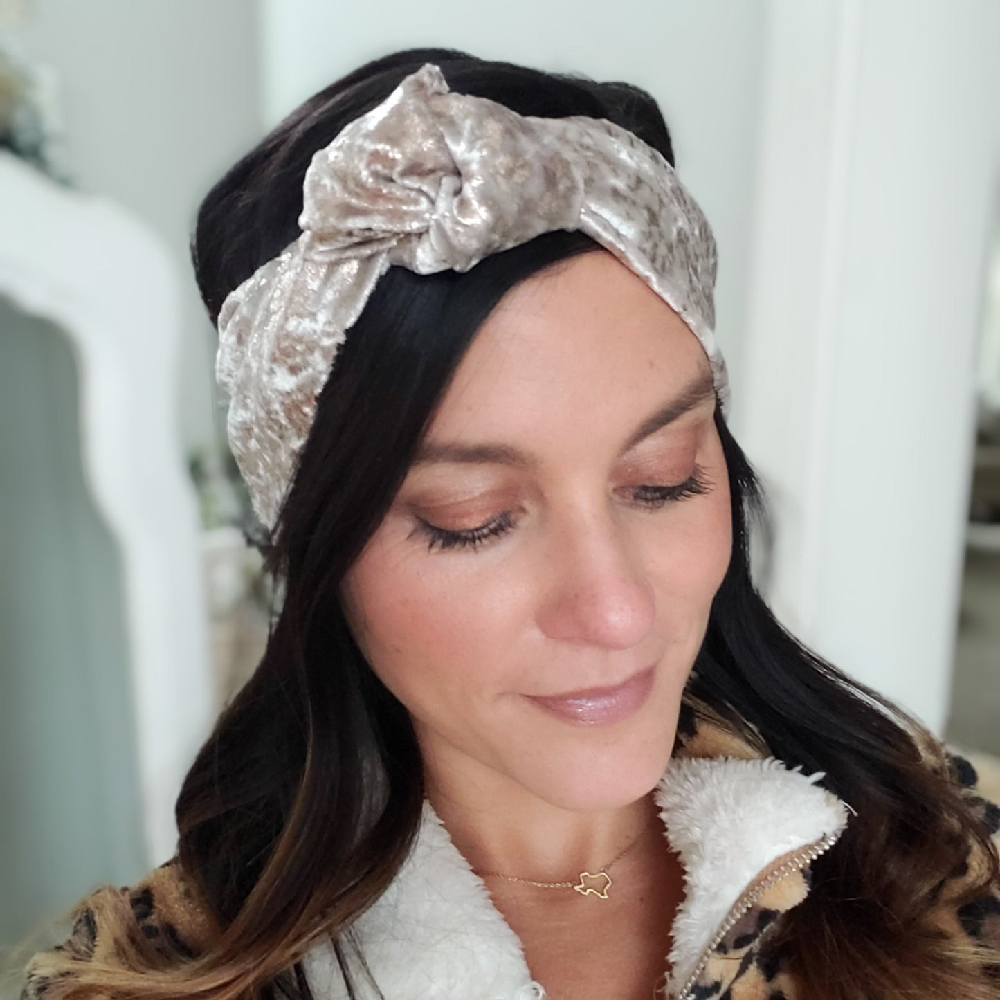 Rose Gold Metallic Velvet Knotted Headwrap