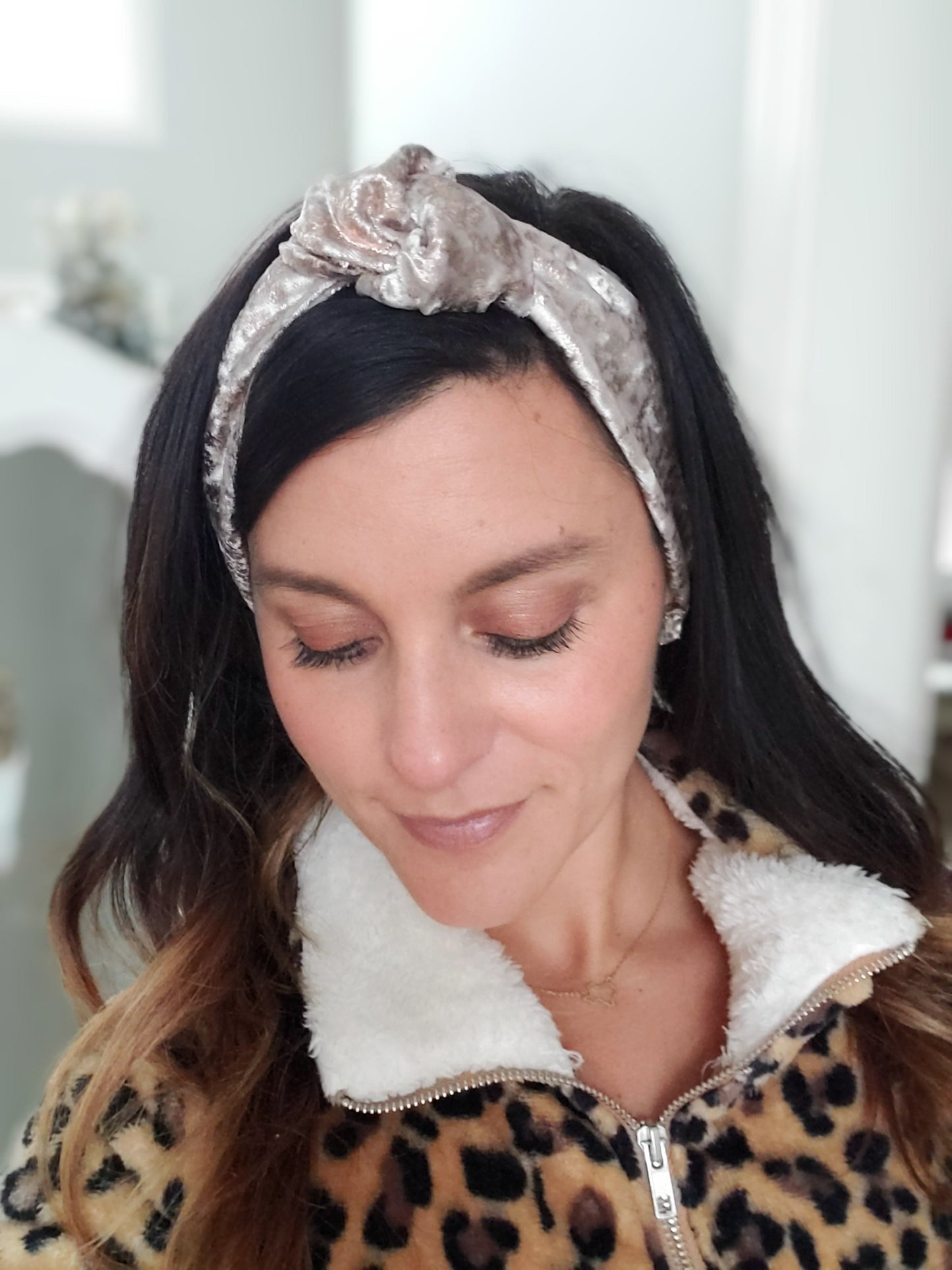 Rose Gold Metallic Velvet Knotted Headwrap