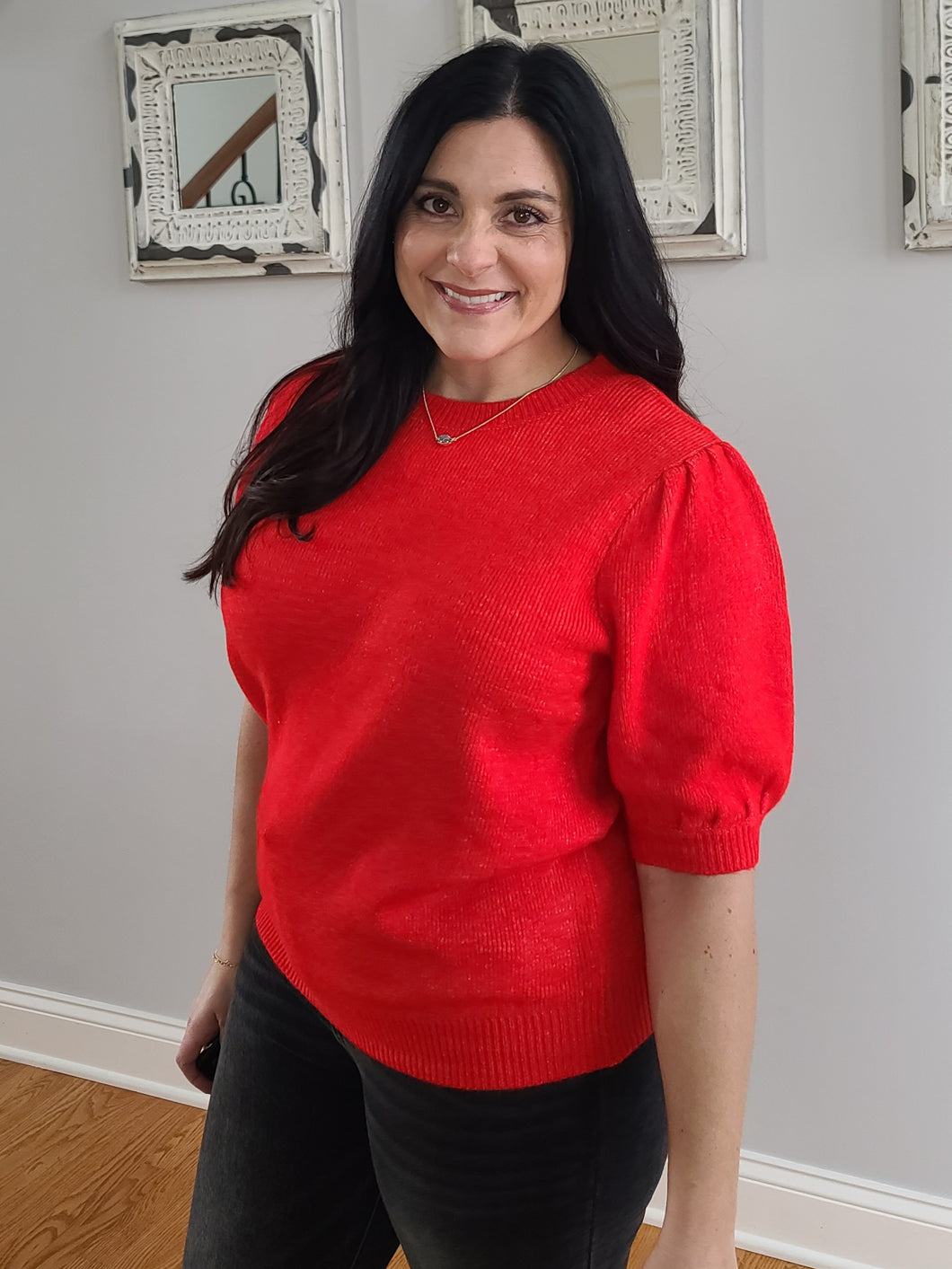 Puff Sleeve Red Sweater