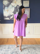Load image into Gallery viewer, Orchid V Neck Ruffle Sleeve Dress
