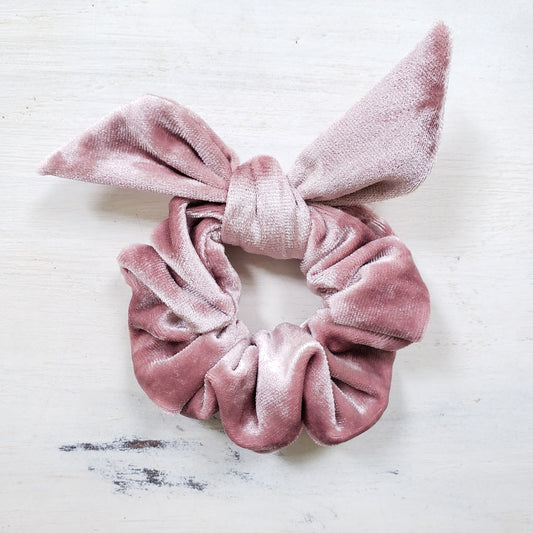 Rose Velvet Bow Scruncie