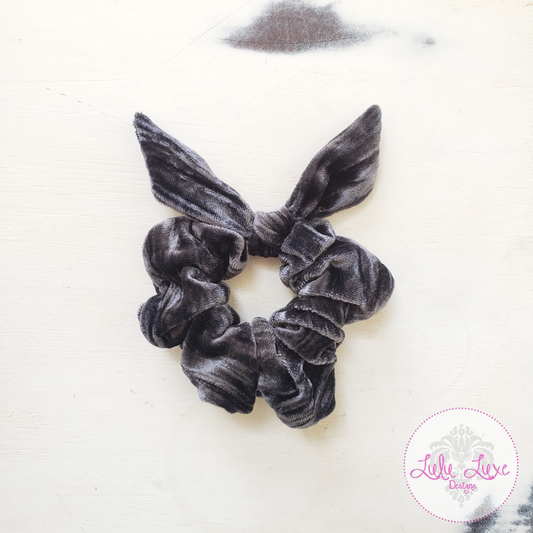 Charcoal Velvet Bow Scrunchie